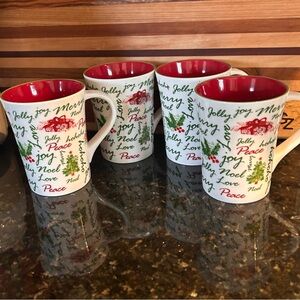 4 Vintage Starbucks 2007  Christmas Holiday Coffee Mug Cup Peace Joy Jolly 12 Oz